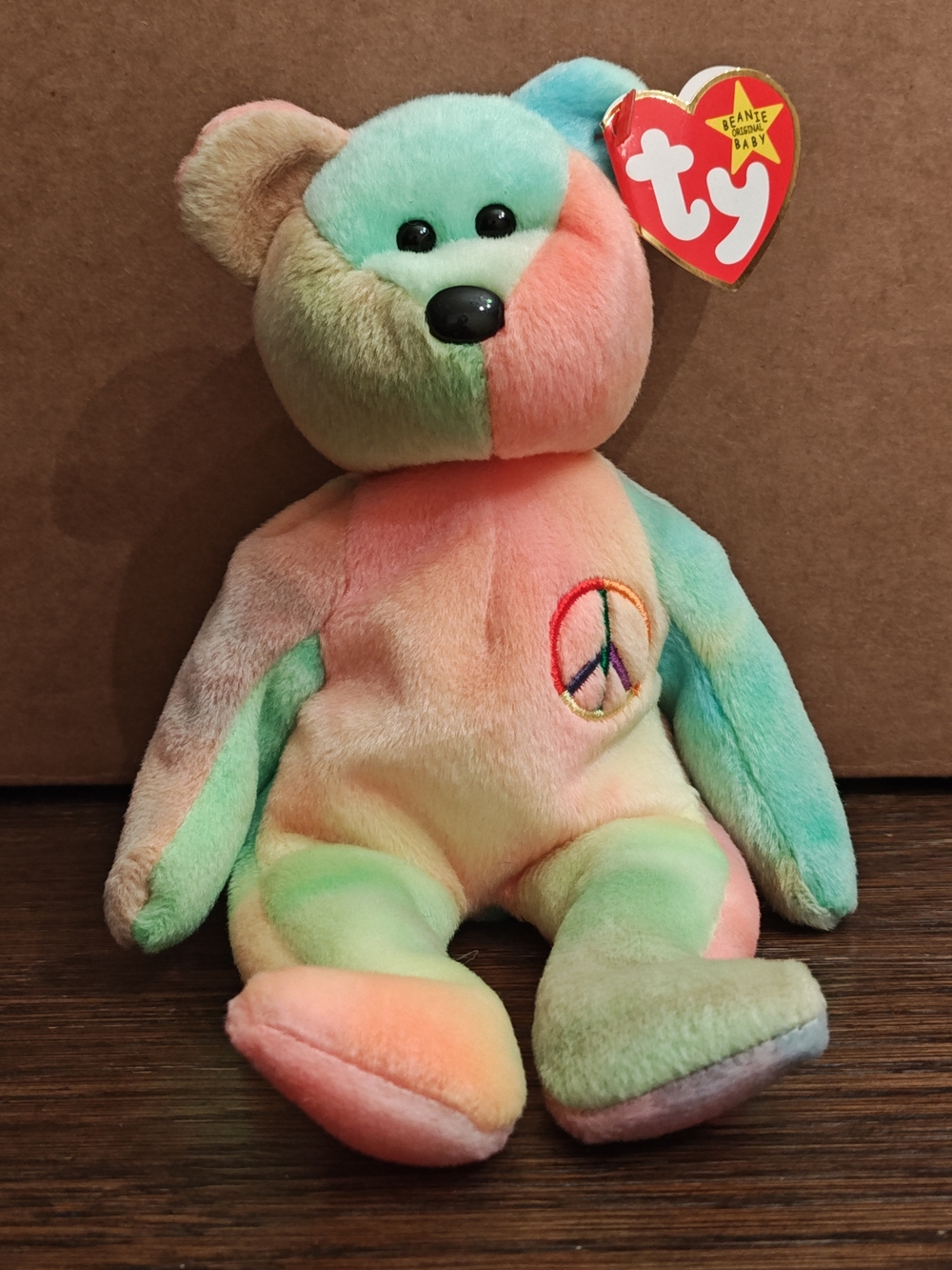 Ty Beanie Baby Multicolor Peace Bear Plush - Pastel Tie-Dye